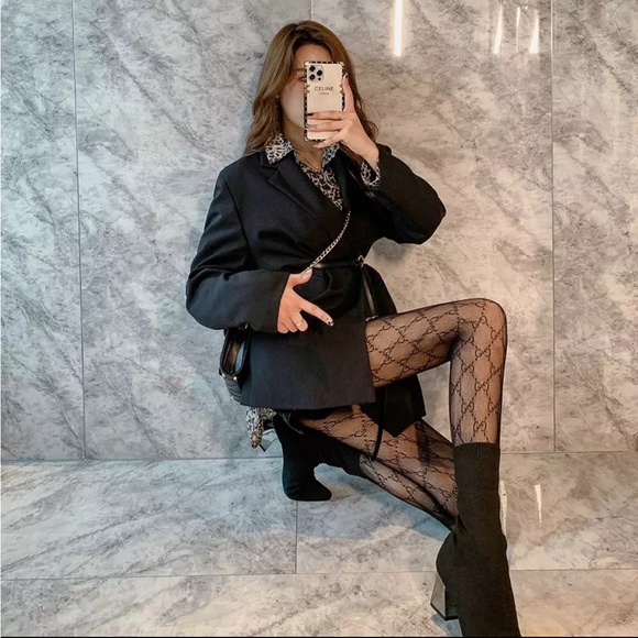 Diamond Fishnet Prints Nylon Women’s Pantyhose Stretchy Black VV/CC/B/Gg Tights - Picture 6 of 16